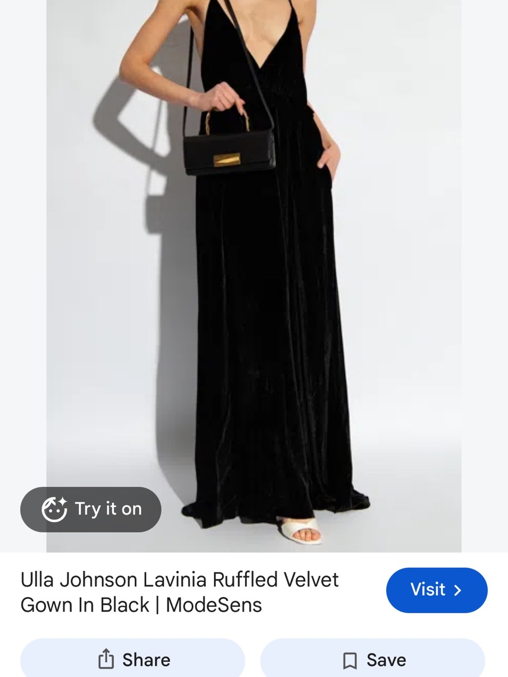 Ulla Johnson Lavinia Black Velvet V-Neck Spaghetti-Strap Maxi Dress $1065 sz 0
